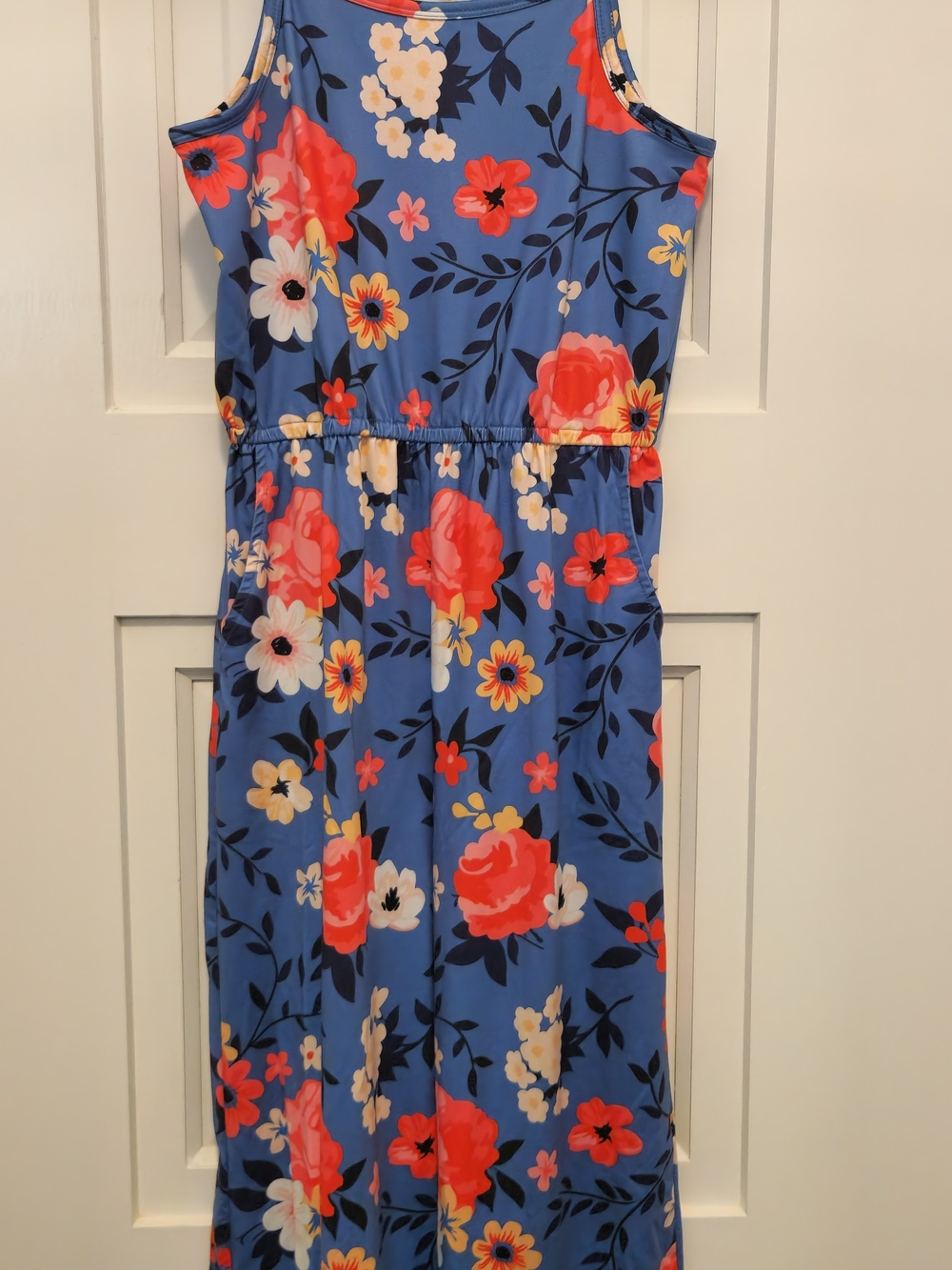 Oopsie Daisy Girls Stretchy Blue Floral Wide-legged Jumper Sz 10/12